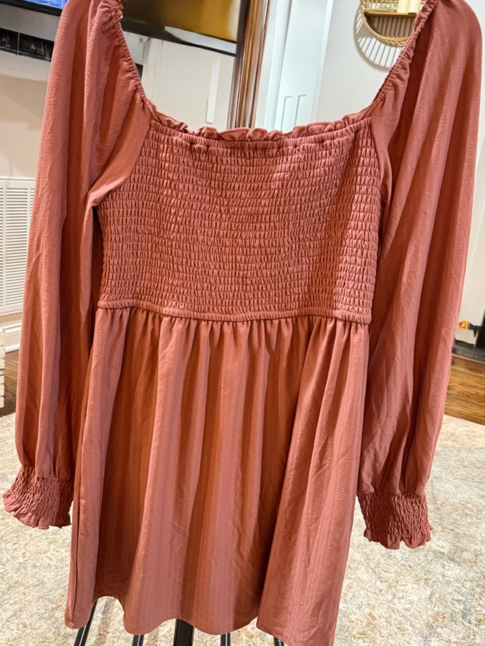 Women’s Smocked Midi Dress in Terracotta